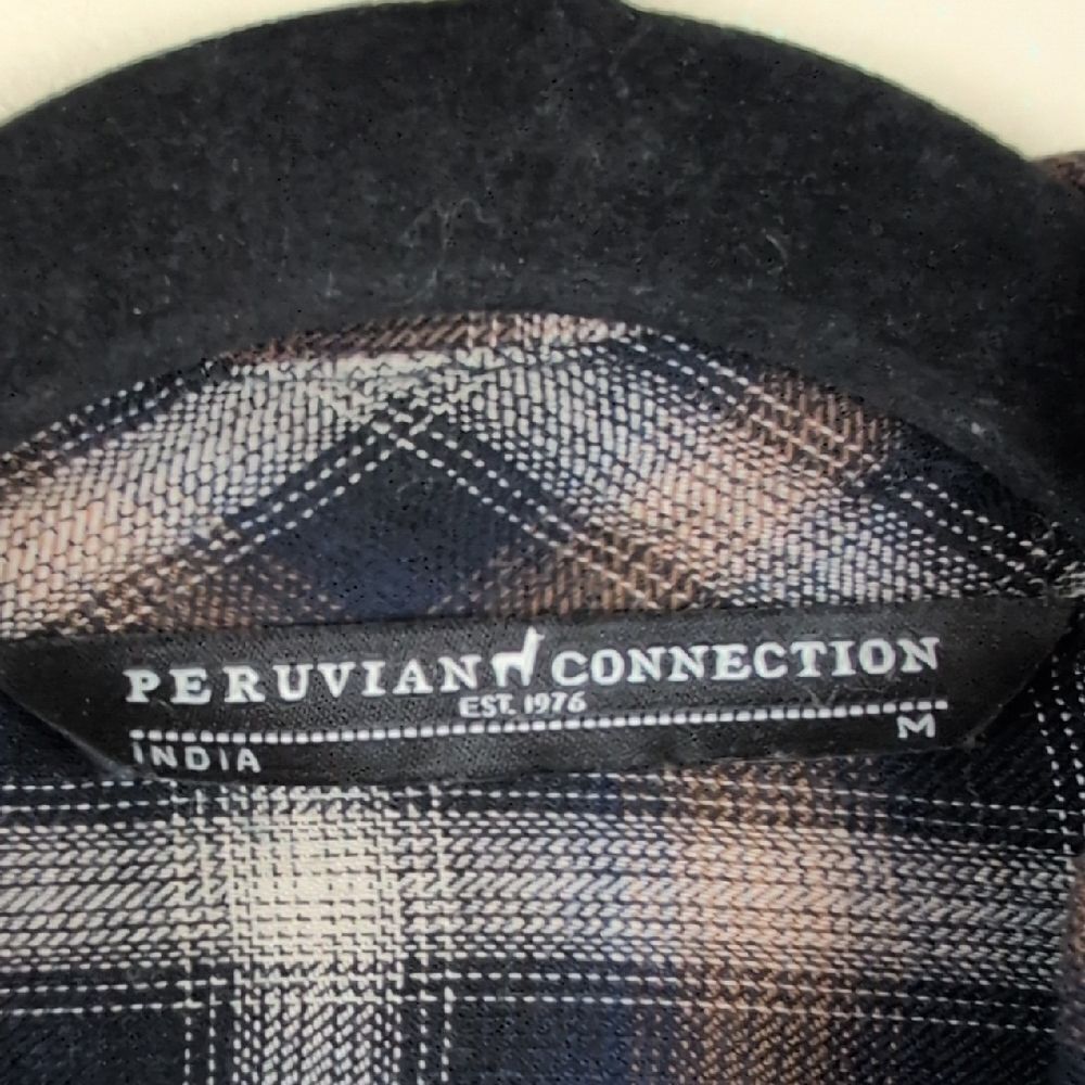 Peruvian Connection Ruffled Button Front Plaid Shirt Top Size M - Picture 2 of 8